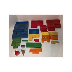 Loose Lot 82 Vintage 1974 Playskool Wood Wooden Colored Blocks